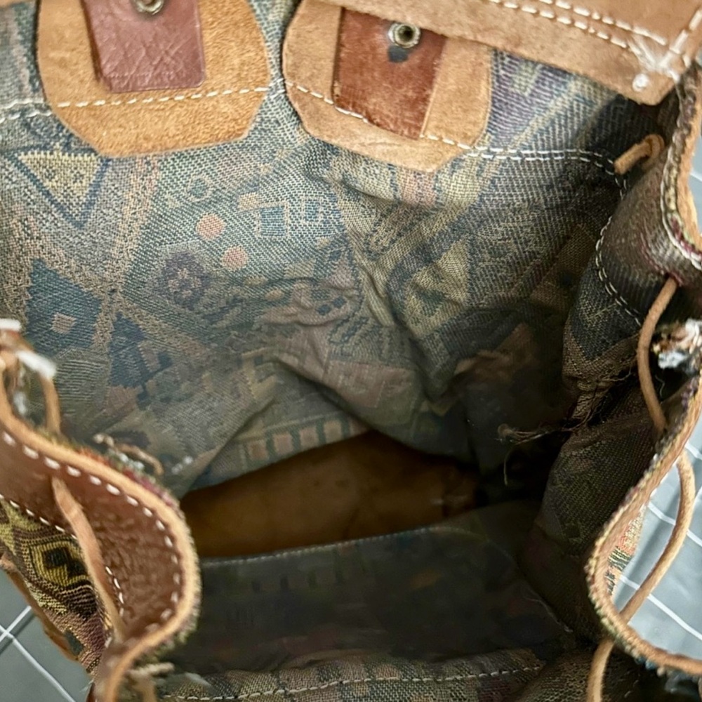 Vintage Leather and Patterned Fabric Backpack - Picture 8 of 8